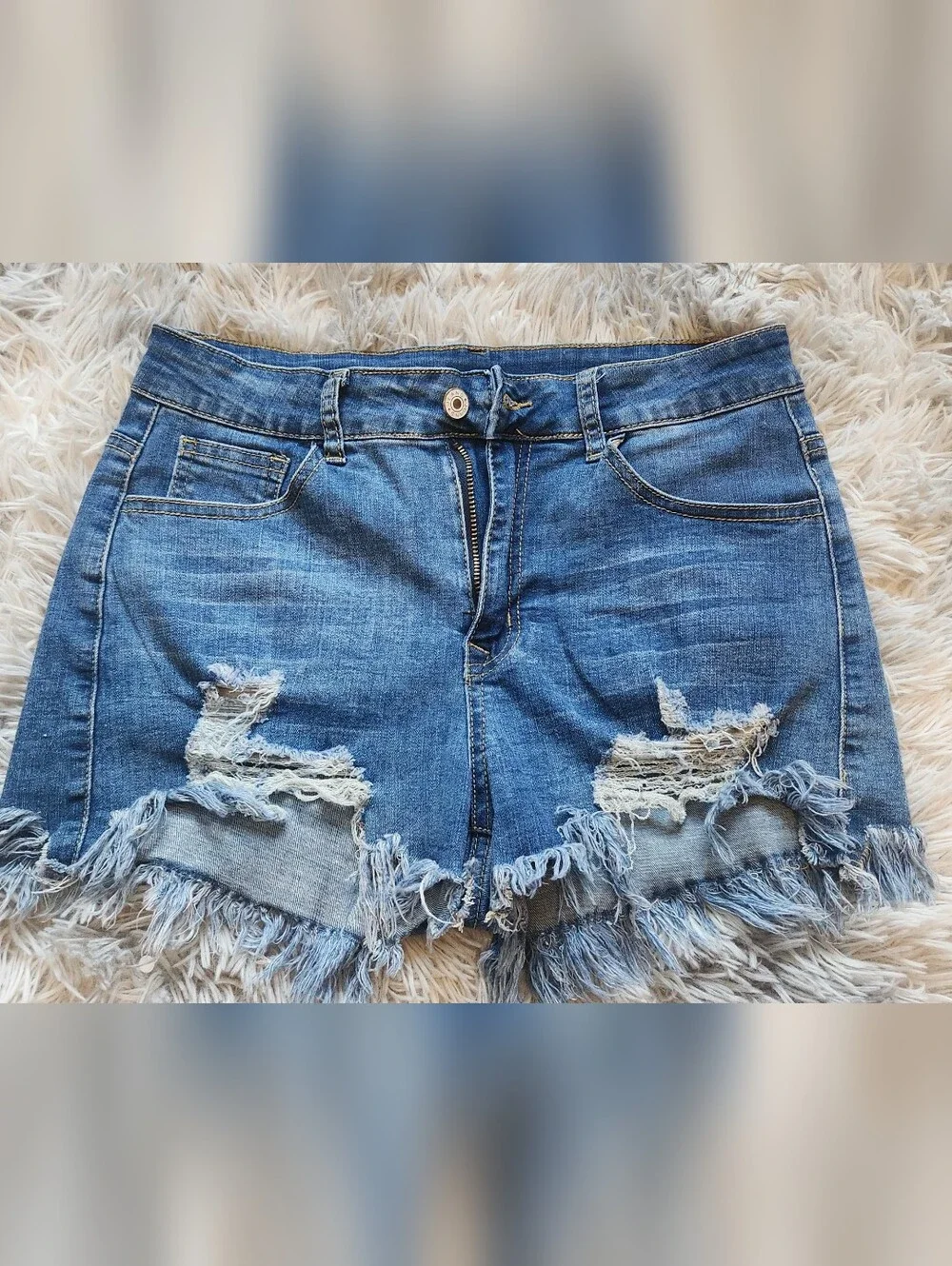 Amazon Blue Distressed Denim Cutoff Shorts